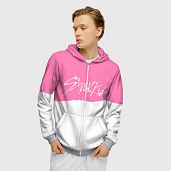 Толстовка 3D на молнии мужская Stray Kids pink and white, цвет: 3D-меланж — фото 2