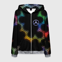 Толстовка 3D на молнии мужская Mercedes - neon pattern, цвет: 3D-меланж