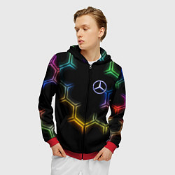 Толстовка 3D на молнии мужская Mercedes - neon pattern, цвет: 3D-красный — фото 2