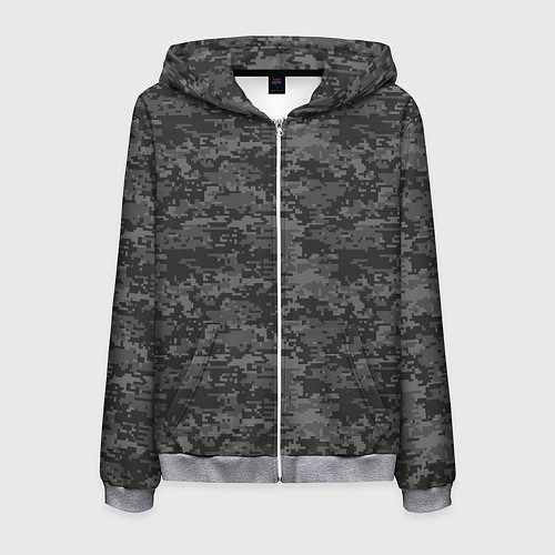 Мужская толстовка на молнии Камуфляж AOR-2 серый пиксель / 3D-Меланж – фото 1