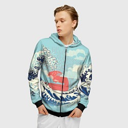Толстовка 3D на молнии мужская Морской пейзаж с большими волнами на закате, цвет: 3D-черный — фото 2