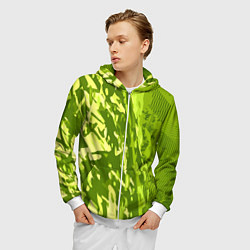 Толстовка 3D на молнии мужская Зеленый абстрактный камуфляж, цвет: 3D-белый — фото 2