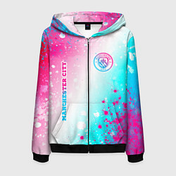 Мужская толстовка на молнии Manchester City neon gradient style: надпись, симв