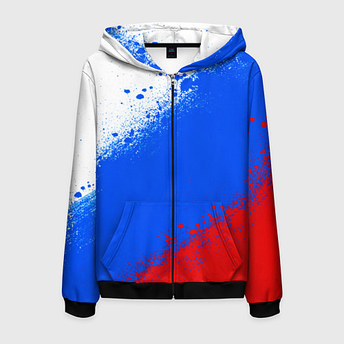 Мужская толстовка на молнии Флаг России - триколор / 3D-Черный – фото 1