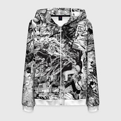 Толстовка 3D на молнии мужская Человек бензопила манга страницы, цвет: 3D-белый