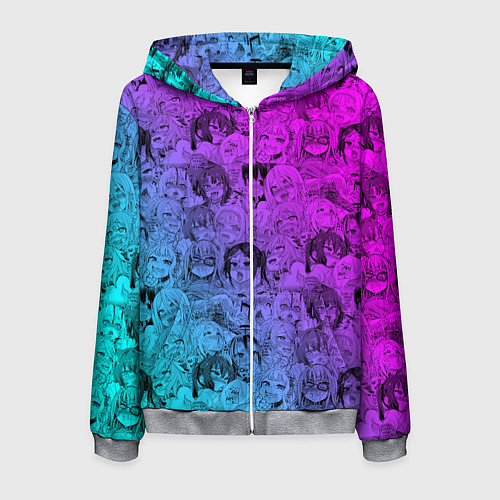 Мужская толстовка на молнии Ахегао девушки градиент / 3D-Меланж – фото 1