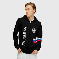 Толстовка 3D на молнии мужская Россия и три линии на черном фоне, цвет: 3D-черный — фото 2