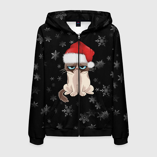 Мужская толстовка на молнии Грустный кот новый год / 3D-Черный – фото 1