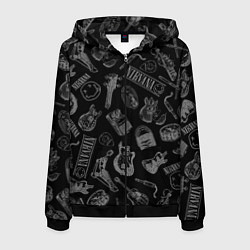 Толстовка 3D на молнии мужская Nirvana crash guitar black, цвет: 3D-черный