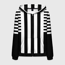 Толстовка 3D на молнии мужская Черно белый узор в полоску, цвет: 3D-черный