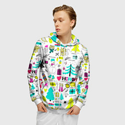 Толстовка 3D на молнии мужская Happy new year hohoho, цвет: 3D-белый — фото 2