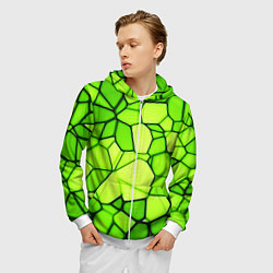 Толстовка 3D на молнии мужская Неоновые салатовые осколки, цвет: 3D-белый — фото 2