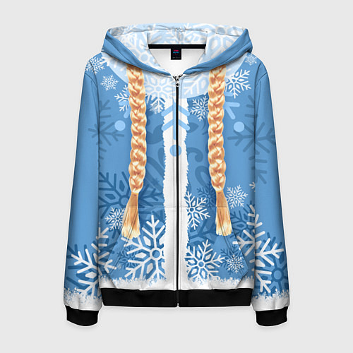 Мужская толстовка на молнии Снегурочка с косами / 3D-Черный – фото 1