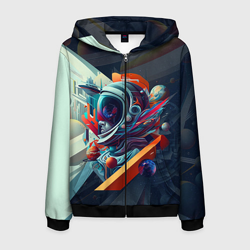 Мужская толстовка на молнии Космос в стиле кубизма / 3D-Черный – фото 1