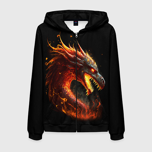Мужская толстовка на молнии Яростный огненный дракон / 3D-Черный – фото 1