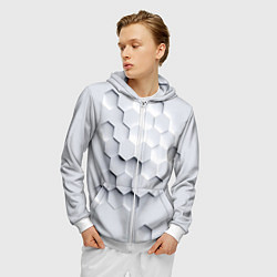 Толстовка 3D на молнии мужская Серый соты, цвет: 3D-белый — фото 2