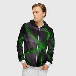Толстовка 3D на молнии мужская Stripes Abstract green, цвет: 3D-белый — фото 2