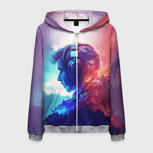 Мужская толстовка на молнии Парень в наушниках / 3D-Меланж – фото 1