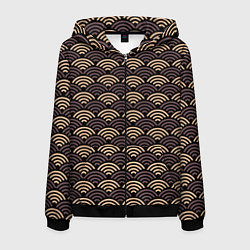 Толстовка 3D на молнии мужская Японский фиолетовый паттерн, цвет: 3D-черный