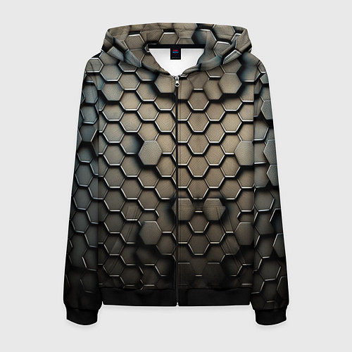 Мужская толстовка на молнии Сталь и соты / 3D-Черный – фото 1