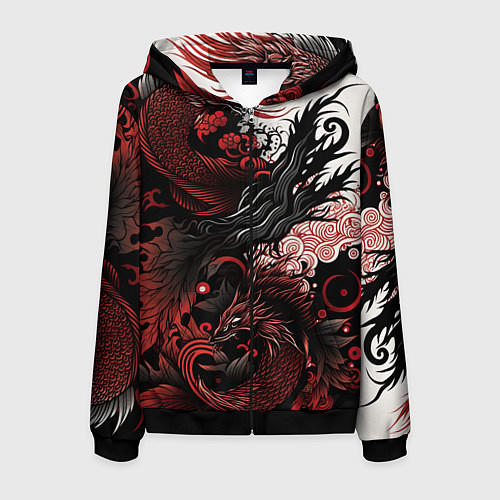 Мужская толстовка на молнии Красный Irezumi узор / 3D-Черный – фото 1
