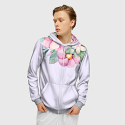 Толстовка 3D на молнии мужская Пастельные цветы акварелью - наверху, цвет: 3D-меланж — фото 2