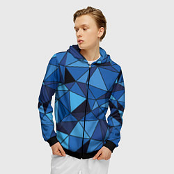 Толстовка 3D на молнии мужская Синие треугольники, абстракт, цвет: 3D-черный — фото 2