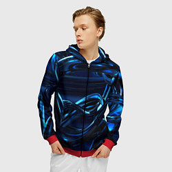 Толстовка 3D на молнии мужская Фрактальный узор волны, цвет: 3D-красный — фото 2