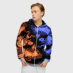 Толстовка 3D на молнии мужская Парящие неоновые драконы, цвет: 3D-меланж — фото 2