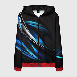 Мужская толстовка на молнии Абстрактные синие и белые линии на черном фоне