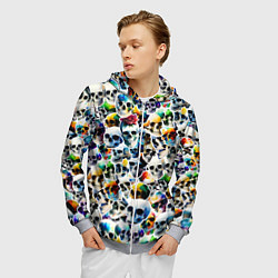 Толстовка 3D на молнии мужская Акварельные черепа, цвет: 3D-меланж — фото 2