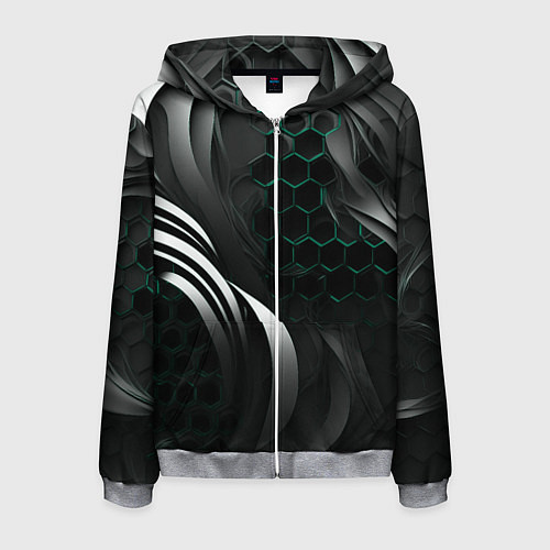 Мужская толстовка на молнии Объемные бирюзовые плиты и черные линии / 3D-Меланж – фото 1