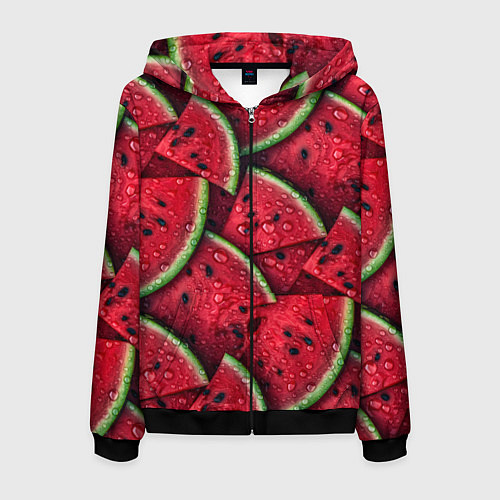 Мужская толстовка на молнии Сочная текстура из долек арбуза / 3D-Черный – фото 1