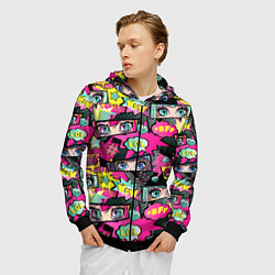 Толстовка 3D на молнии мужская Глаза аниме-девушки: cool pattern, цвет: 3D-черный — фото 2