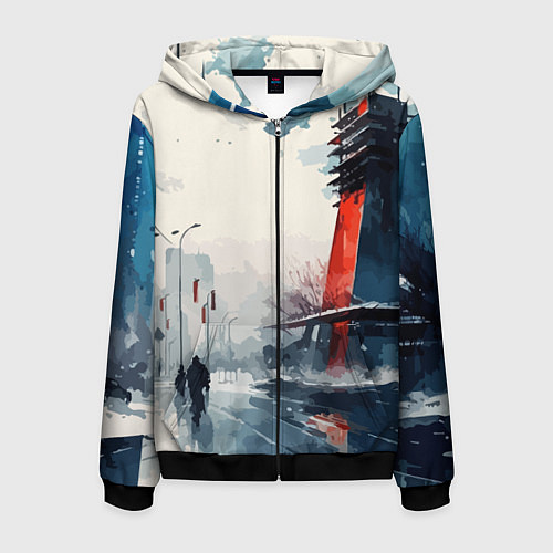 Мужская толстовка на молнии Наш город - коллекция Бело-сине-красный - Хуф и Ся / 3D-Черный – фото 1