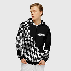 Толстовка 3D на молнии мужская Ford racing flag, цвет: 3D-черный — фото 2
