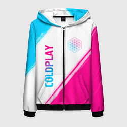 Толстовка 3D на молнии мужская Coldplay neon gradient style: надпись, символ, цвет: 3D-черный