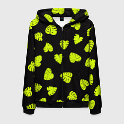 Толстовка 3D на молнии мужская Листья - Монстера, цвет: 3D-черный
