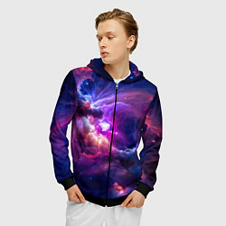 Толстовка 3D на молнии мужская Небула в космосе в фиолетовых тонах - нейронная се, цвет: 3D-черный — фото 2