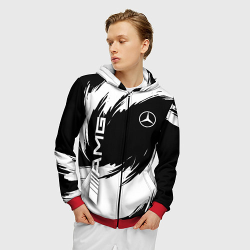 Мужская толстовка на молнии Mercedes benz - white color / 3D-Красный – фото 3