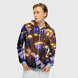 Толстовка 3D на молнии мужская Фиолетовые и светящиеся кубы, цвет: 3D-меланж — фото 2
