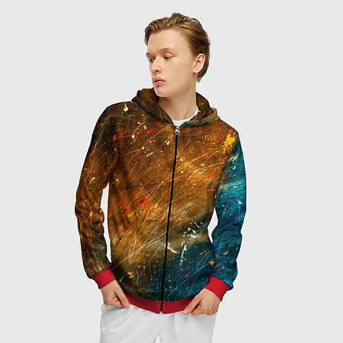Мужская толстовка на молнии Оранжевые и синие краски / 3D-Красный – фото 3