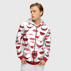 Толстовка 3D на молнии мужская Сладкие губы, цвет: 3D-красный — фото 2