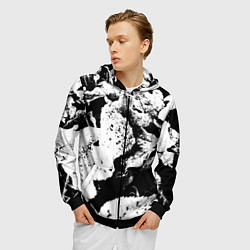 Толстовка 3D на молнии мужская Листья черно-белое, цвет: 3D-черный — фото 2