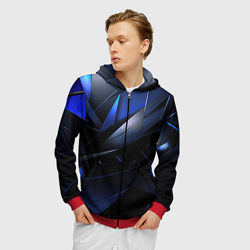 Мужская толстовка на молнии Blue black background / 3D-Красный – фото 3