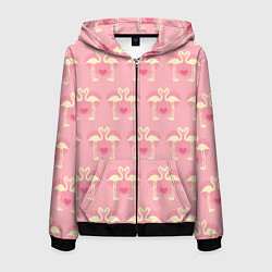 Толстовка 3D на молнии мужская Любовный паттерн с фламинго, цвет: 3D-черный