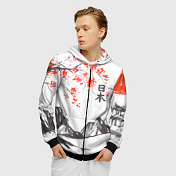 Толстовка 3D на молнии мужская Цветущая сакура и солнце - Япония, цвет: 3D-черный — фото 2