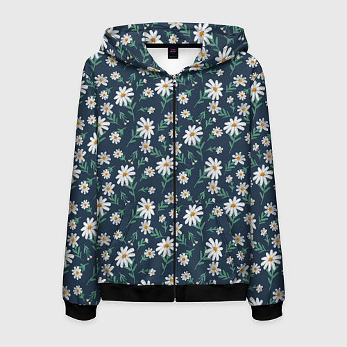 Мужская толстовка на молнии Паттерн с ромашками / 3D-Черный – фото 1