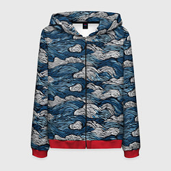 Толстовка 3D на молнии мужская Морские волны паттерн, цвет: 3D-красный