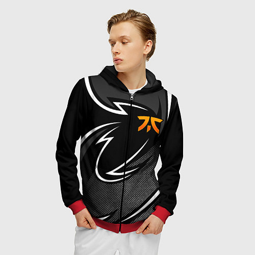 Мужская толстовка на молнии Fnatic - white line / 3D-Красный – фото 3